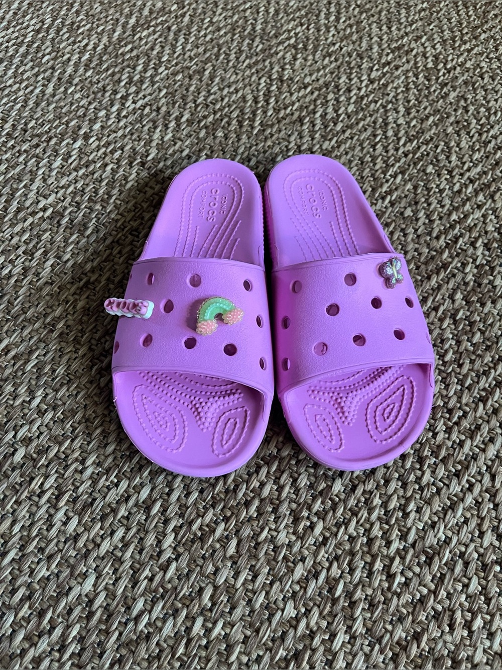 CROCS Kids Pink Slide Sandals with Decorative Jibbitz Size 3 Girls